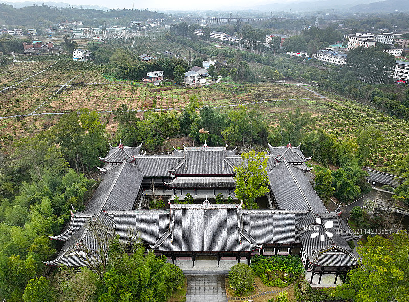 重庆市梁平区全国重点寺庙双桂堂航拍图片素材