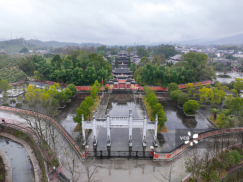 重庆市梁平区全国重点寺庙双桂堂航拍图片素材