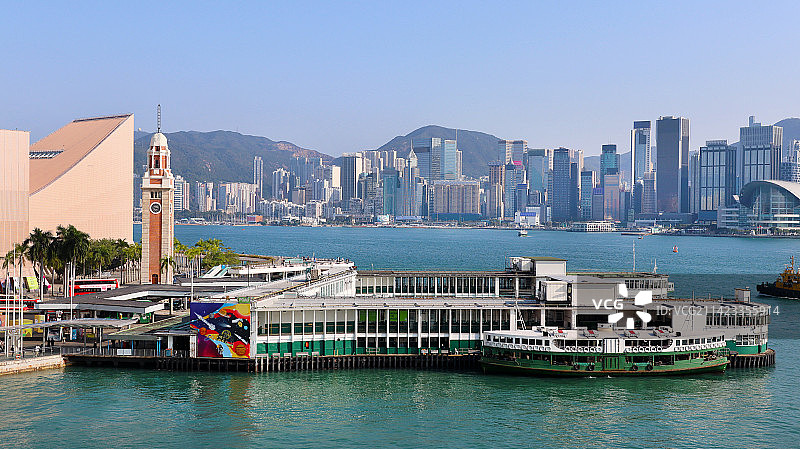 香港特别行政区维多利亚港香港文化中心尖沙咀钟楼图片素材