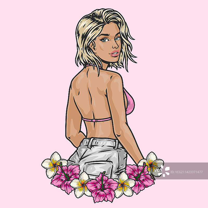 夏日女孩金发彩色标志图片素材