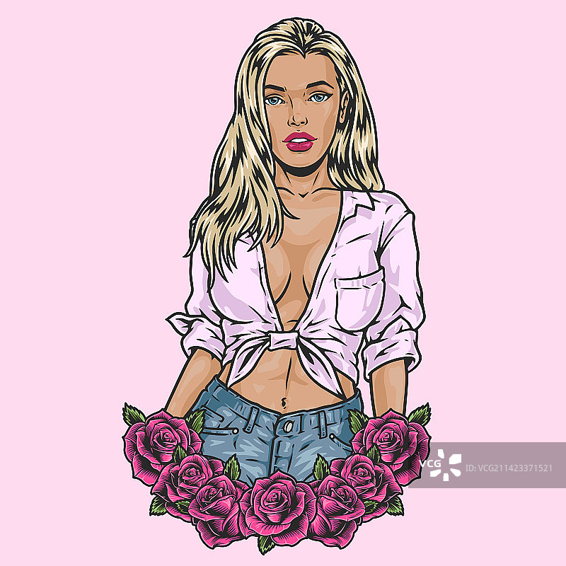 金发美女彩色贴纸图片素材