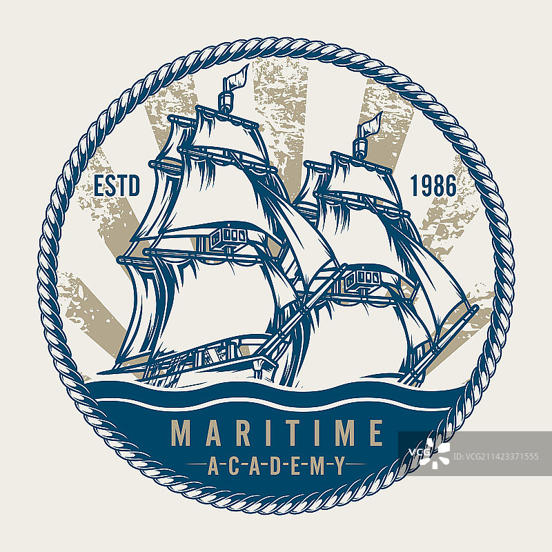 航海学院彩色复古标签图片素材