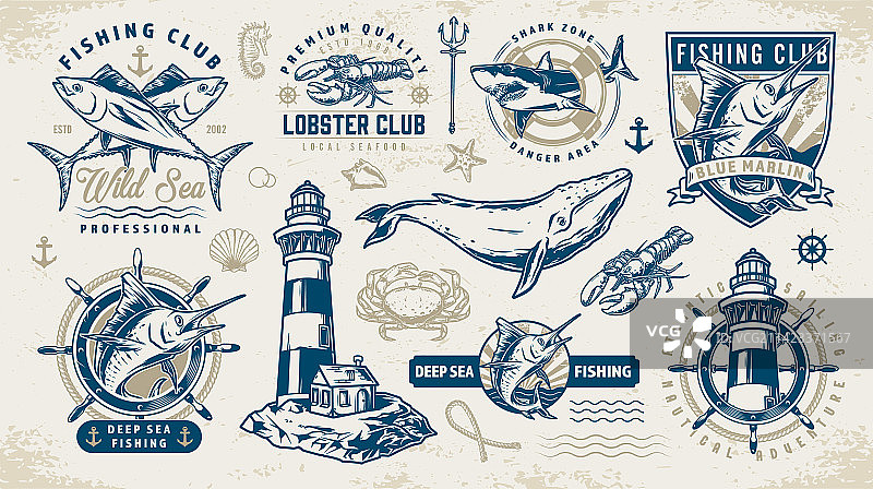 彩色钓鱼俱乐部标志图片素材