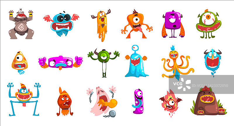 长着怪异牙齿的卡通怪物图片素材