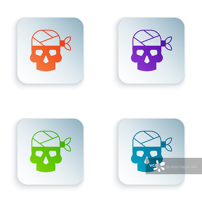 白色背景上的彩色海盗船长图标图片素材