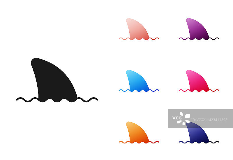 黑色鲨鱼鳍海浪图标图片素材
