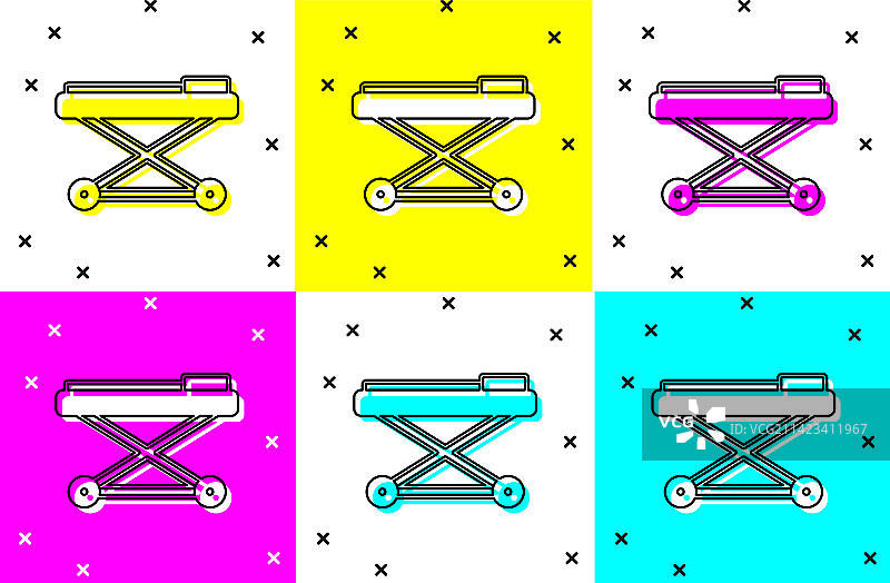 彩色背景上的担架图标组合图片素材