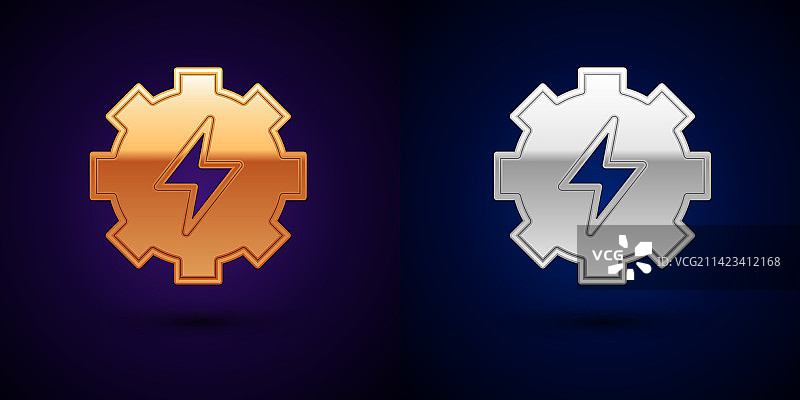 金色和银色齿轮和闪电图标，隔离背景图片素材