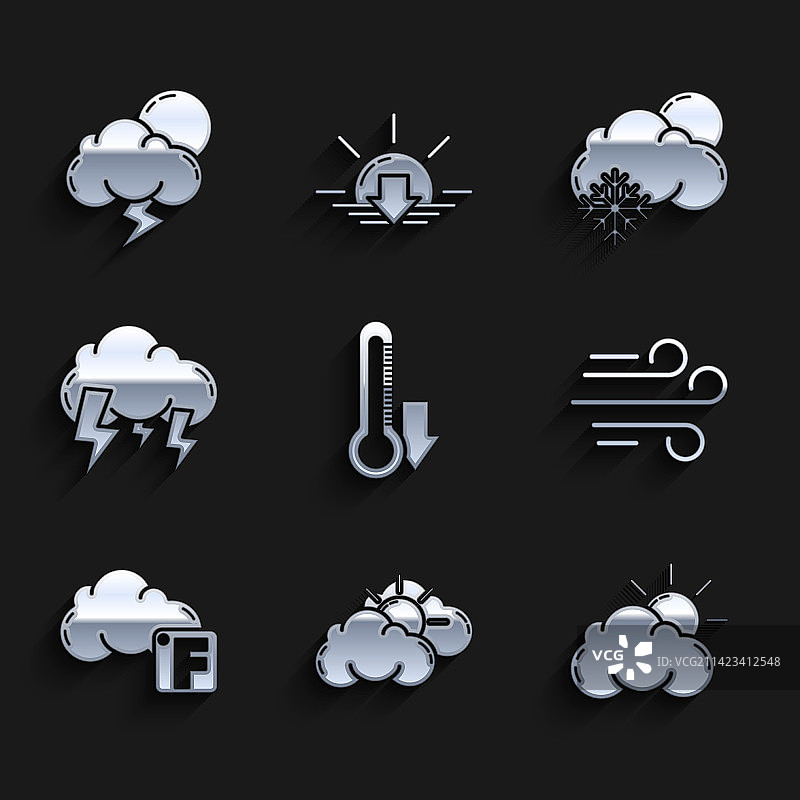 体温计晴天多云天气风套装图片素材