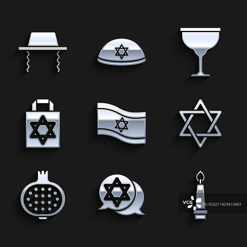 以色列国旗、燃烧的蜡烛和大卫之星图片素材