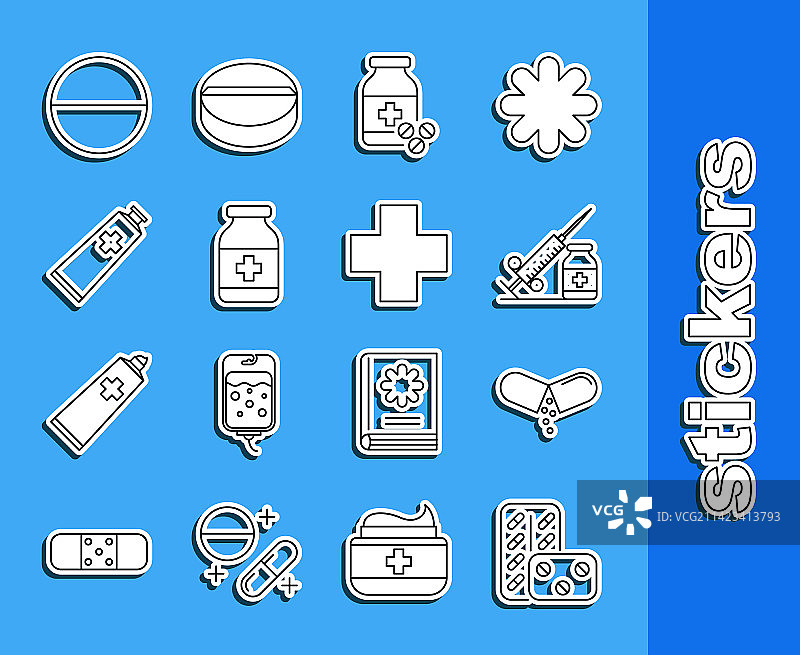 药丸泡罩包装和药丸线条元素图片素材