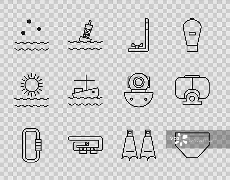 登山扣游泳裤呼吸管线条图标图片素材