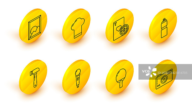 线条照相机与乒乓球拍图片素材