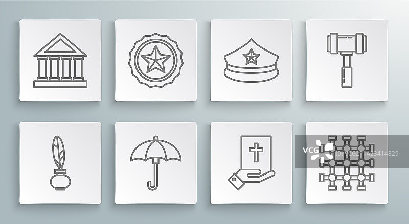 一套羽毛墨水瓶警察徽章图片素材