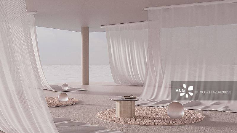 iDSTORE-三维渲染室内海景数字场景产品展示背景图片素材