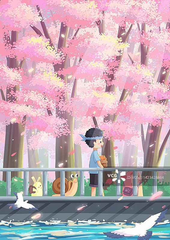 治愈系场景插画｜属于樱花的季节图片素材
