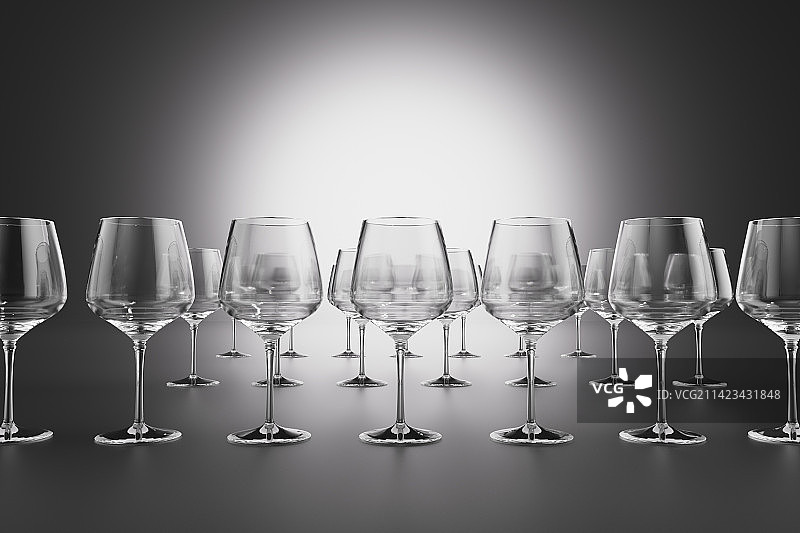 3D渲染的玻璃红酒杯图片素材