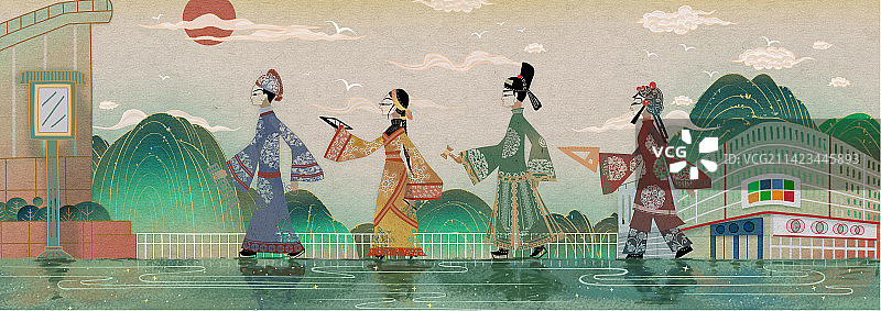 皮影人物形象插画设计--国潮风图片素材