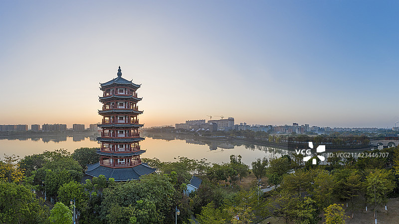 中国广东省东莞华阳湖湿地公园日出自然风光图片素材