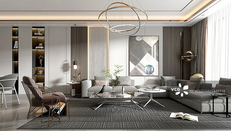 最新网红客厅样板间照片效果图图片素材