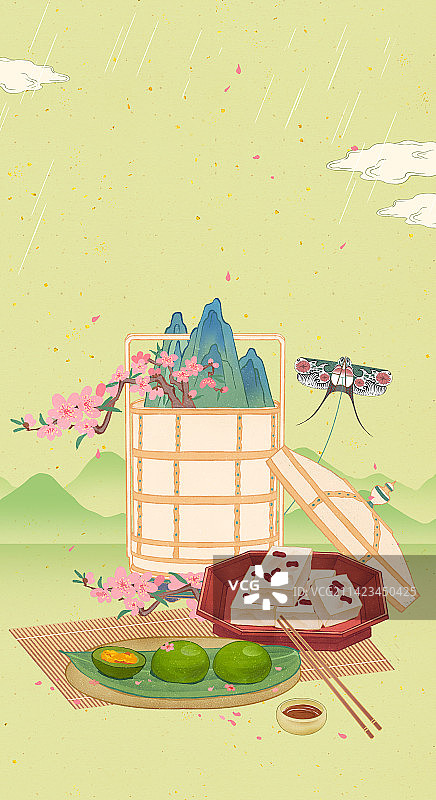 清明节吃青团美食插画图片素材