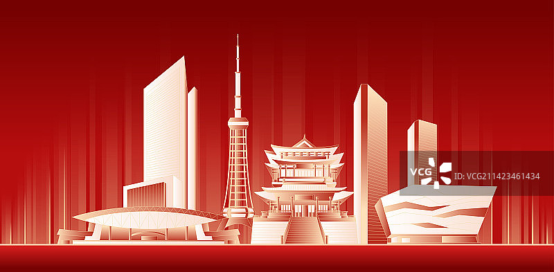 泰州城市红色科技建筑插画图片素材