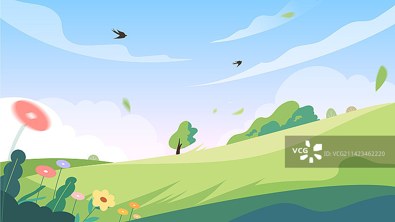 春天天空草地素材插画图片素材