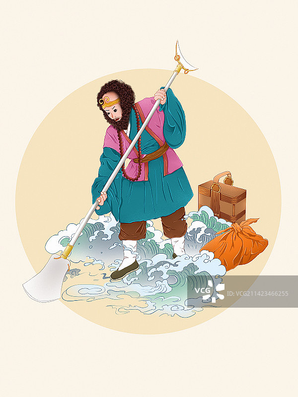 西游记人物画像 流沙河里的沙僧图片素材