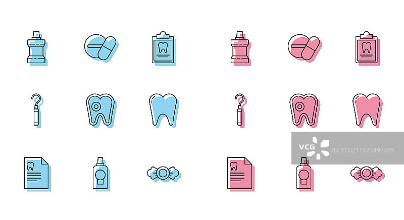 带有牙科卡和漱口水的写字板图片素材