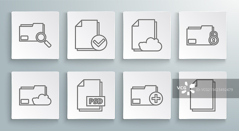 线条云朵图案：云存储文本文档文件夹图片素材