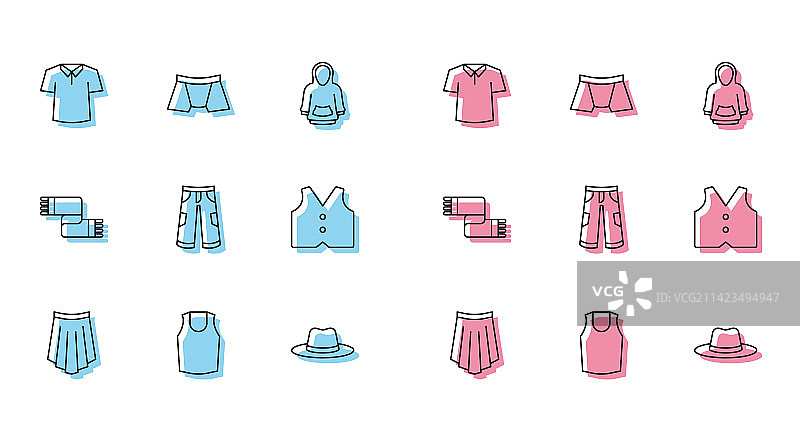 短裙、内衣、衬衫、男士帽子和裤子线条素材图片素材