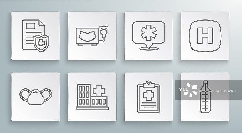 超声波医疗防护口罩线性图标图片素材