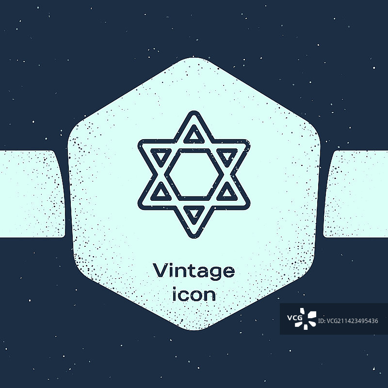 蓝色背景的做旧风格大卫之星图标图片素材