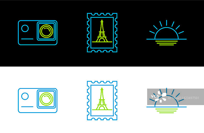 日落、极限运动相机和邮政图标图片素材