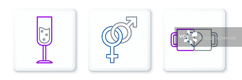 咖啡杯香槟杯爱心线条组合图片素材