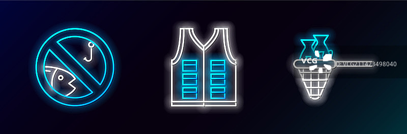 带有鱼的钓鱼网渔具套装图片素材