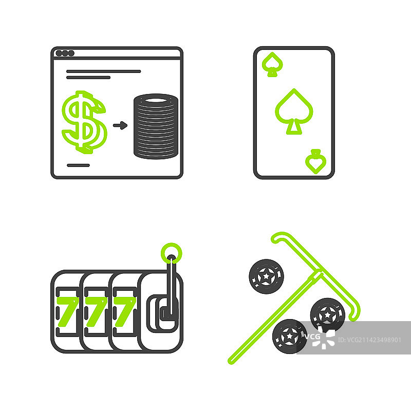 薯条、老虎机和幸运图标图片素材