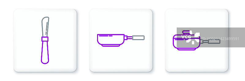 平底锅和刀具线条图标图片素材