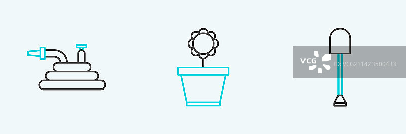 花园软管消防水带铲子线条图标图片素材