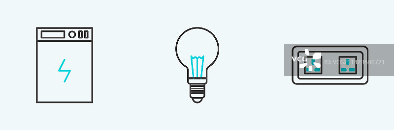 电源插座、充电宝和灯线性图标图片素材