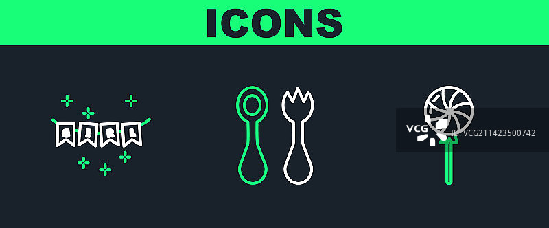 棒棒糖、嘉年华彩带和旗帜组合图片素材