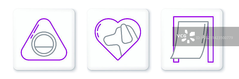 宠物门、宠物床和爱心与小狗线条设计图片素材