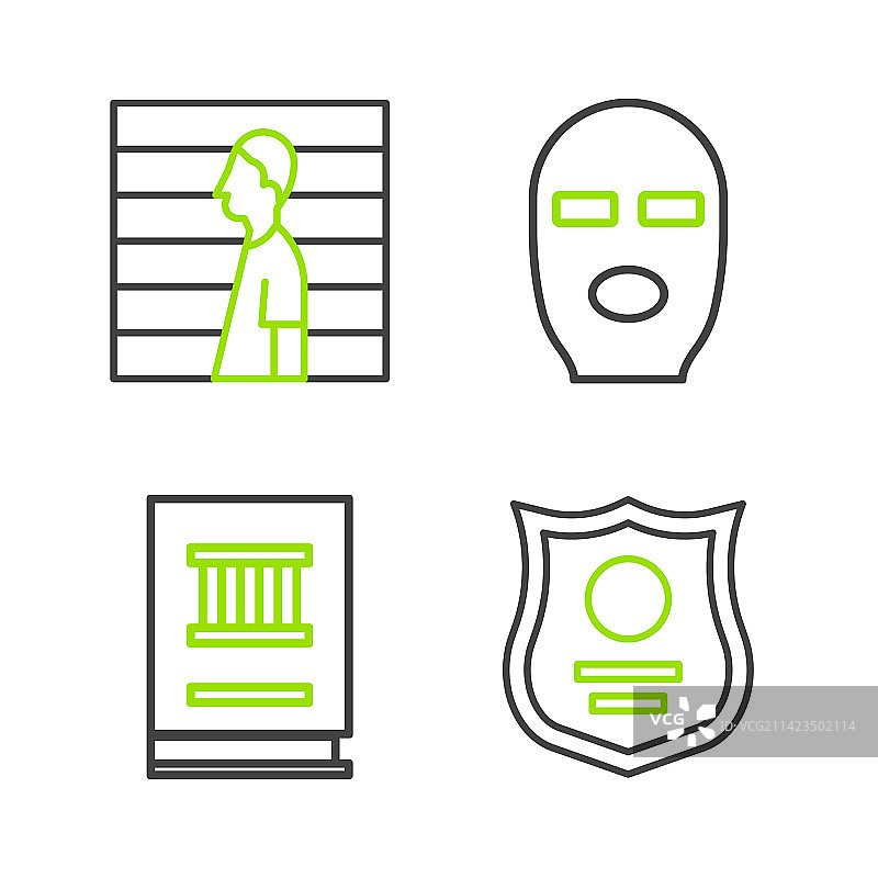 法律书籍小偷面具警察徽章线图片素材