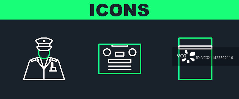 带拉链的塑料袋、警官线条组合图片素材