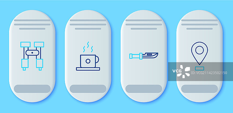 咖啡杯、露营刀和望远镜banner图片素材