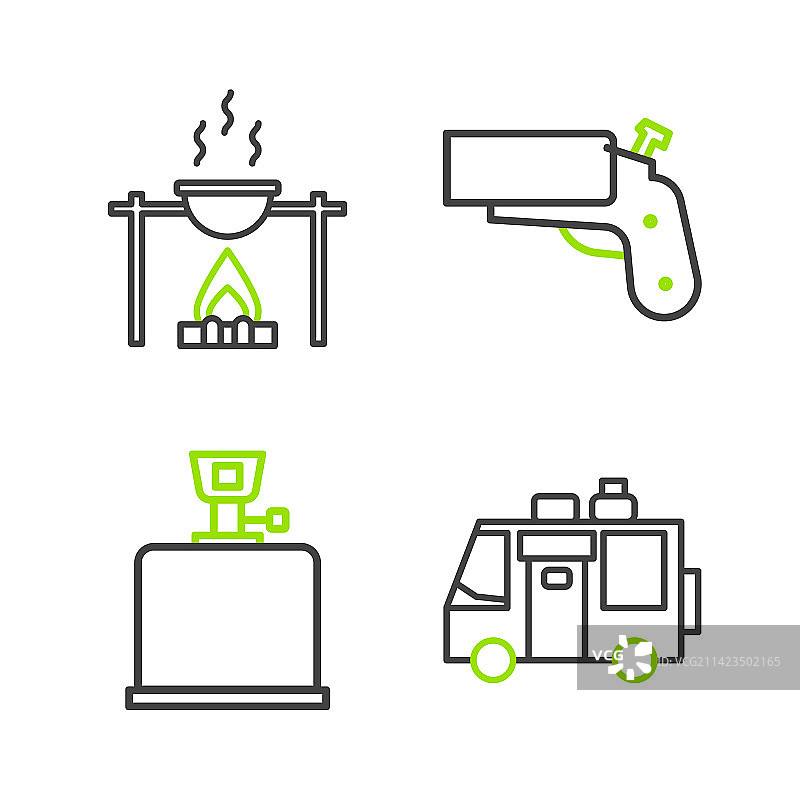 露营拖车、煤气炉和信号枪banner图片素材