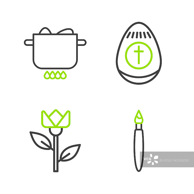 画笔、郁金香、复活节彩蛋线条图标图片素材