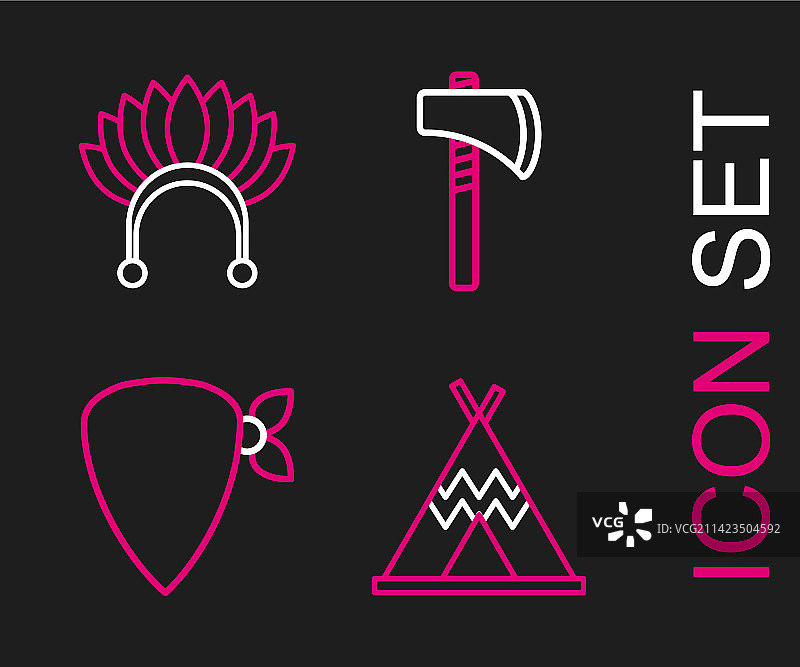 印第安圆锥帐篷或维格瓦姆牛仔头巾线条合集图片素材