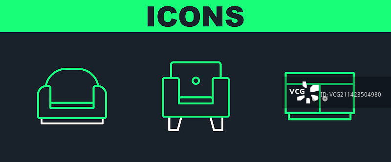 线性组合：抽屉柜、扶手椅图标图片素材