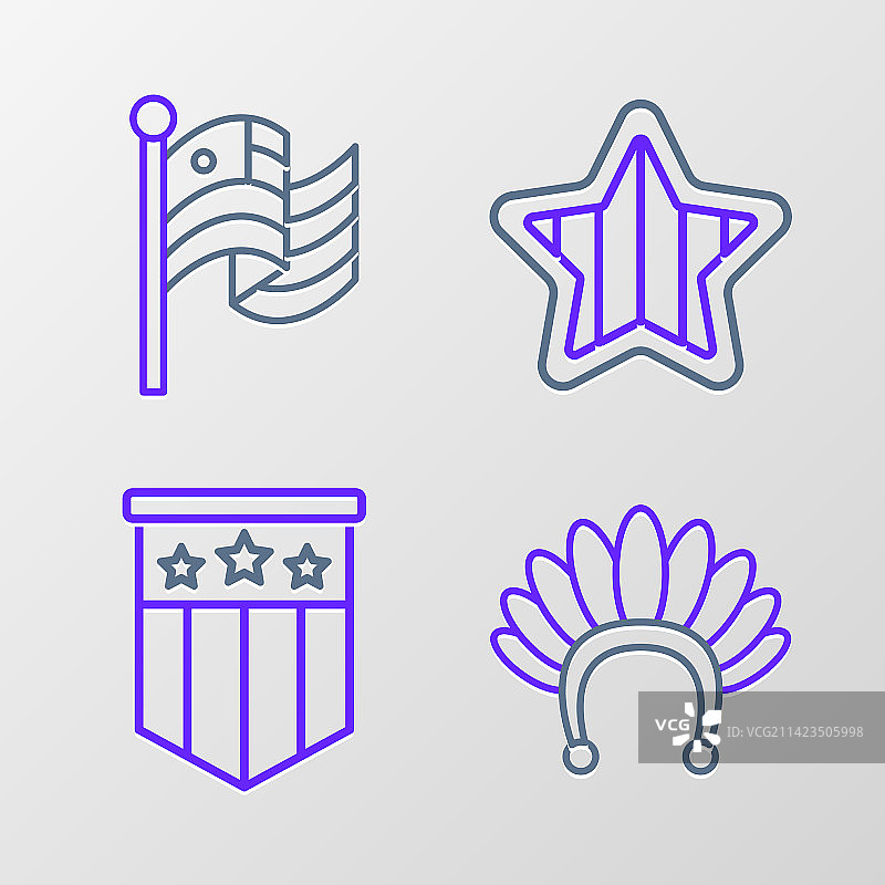 带羽毛的印第安头饰线条图片素材